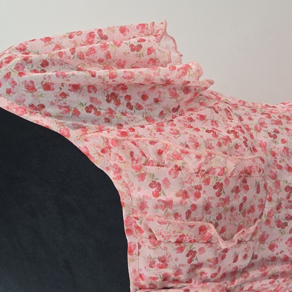 Floral Pink Dress with Ruffle Sleeves - Picture 9 of 16